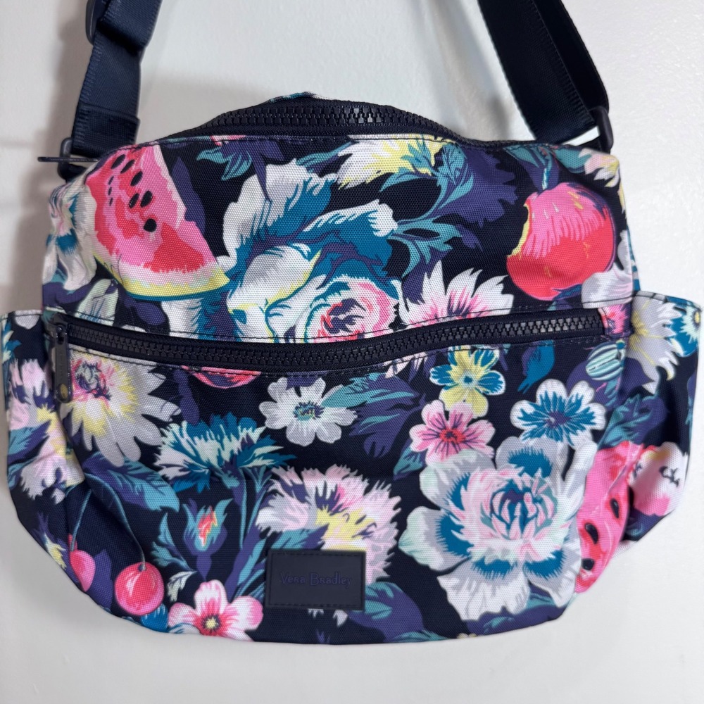 Vera Bradley ReActive Crossbody Bag Navy Floral Watermelon Fruit Travel Summer